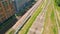 Aerial railway station. International and domestic trains does arrival and departure from here. Train platform aerial view