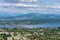 Aerial and remote view of Seattle Leschi with the Lacey V Murrow Bridge over Lake Washington and the Mercer Island and Bellevue,