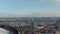 Aerial reveal of Hamburg city center with famous buildings and landmarks behind Heinrich Hertz TV tower observation deck