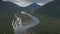 Aerial River Petrohue at Osorno Volcano and Falls of Petrohue, Pack shot with a Red 4x4 - Puerto Varas, Chile, South