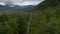 Aerial road and tall forest, Puerto Varas, Chile, South America.