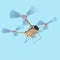 Aerial robot drone, quadrocopter, with camera flying in the blue sky. Concept hovering multycopter render