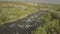 Aerial rocky landscape on Southern Bug River with rapids. Ukraine