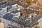 Aerial. Roofs of the houses in the city. Old district in a European city.  Top view of the town sleeping area