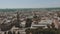 Aerial roofs and streets Old City Lviv, Ukraine. Central part of old european city in morning time. Panorama of the