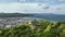 Aerial rotate around historic Sumoto Castle on Awaji Island hilltop