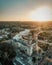 Aerial of San Servacio church in Valladolid, Yucatan captured under bright sunlight