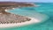 Aerial Sandy bay beach in Ningaloo reef near Exmouth in Western Australia. WA Tourism, recreation and camping concepts.