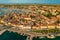 Aerial scene of Biograd town in Croatia