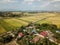 Aerial scene Malays village and harvested paddy field