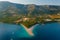 Aerial scene of Zlatni rat beach on BraÄ island, Croatia