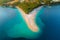 Aerial scene of Zlatni rat beach on BraÄ island, Croatia