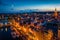 Aerial scenery of the old town in Gdansk at dusk. Poland