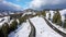 Aerial scenic footage of Fundata Pass in Carpathian Mountains