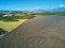 Aerial scenic Mediterranean landscape with lavender fields in Provence, France