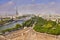 Aerial scenic view of the Eiffel tower, river Seine and Grand Palais