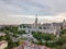 Aerial scenic view of the Fisherman Bastion on Buda side of modern Budapest, Capital city of Hungary