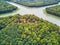 Aerial scenic view of Grand Canal in the Gardens of Versailles, Paris, France