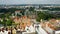 Aerial scenic view of Holsten Gate or Holstentor and Salzspeicher warehouses in old town, beautiful architecture, sunny day,