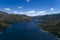 Aerial scenic view of the lake at the Vilarinho das Furnas Dam, Peneda Geres National Park