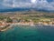 Aerial scenic view over the seaside village Agios Nikolaos and the picturesque old port near Kardamyli  Peloponnese