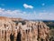 Aerial scenic view of stunning red, orange and yellow sandstone hoodoos