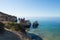 Aerial scenic view of Three Brothers beach, in Algarve, Portugal