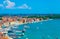 Aerial scenic view of Venice waterfront busy passenger terminals