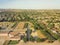 Aerial school district near residential houses in Irving, Texas, USA