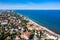 Aerial: Seacoast of the resort town of Zelenogradsk