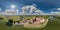 aerial seamless spherical hdri 360 panorama overlooking restoration of the historic castle or palace near lake in equirectangular