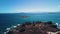 Aerial seascape from small island with church