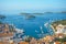 Aerial seascape view to turquoise waters of Adriatic Sea in Island Hvar Croatia. Famous travel sailing destination in Croatia,