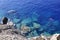 Aerial Seascape from Viewpoint next to Church Saint George from Portofino City. Liguria region in Italy.