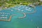 Aerial of seaside town in Whitsundays