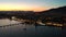 Aerial seaside view over seaside city of Kalamata, Greece at sunset