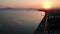 Aerial seaside view over seaside city of Kalamata, Greece at sunset