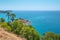 Aerial Seaview & palm trees at Promthep Cape view  point in Phuket, southern Thailand