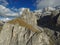 Aerial of Sella Mountain in the Dolomites above Selva di Val Gardena in South Tirol. Ethereal Mountain in GrÃ¶den, SÃ¼dtirol