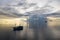 Aerial of Ship and Calm Seas at Sunrise in Raja Ampat