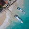 Aerial shoreline view of Jungutbatu beach at Nusa Lembongan