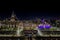 Aerial shot of the 3 Graces on the Liverpool pierhead at night