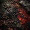 aerial shot from above, closeup, textural, macro, charred and burnt leather