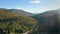 Aerial shot along white mountain road in New Hampshire