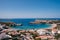 Aerial shot of Arenal Castell tourist resort in Menorca, Spain