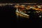 Aerial Shot of the Battleship New Jersey in the Delaware River at Camden New Jersey at Night