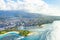 Aerial shot of the beautiful Honolulu City in Oahu Island, Hawaii