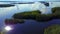 Aerial shot of beautiful islands at lake on a calm summer day.