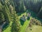 Aerial shot of the beautiful Masun Castle in the middle of the forest in Slovenia