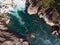 Aerial shot of boats in the Spiti river near Kaza, India